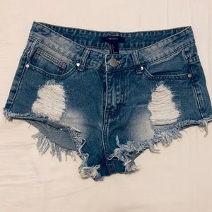 Distressed Mid-Rise Denim Shorts